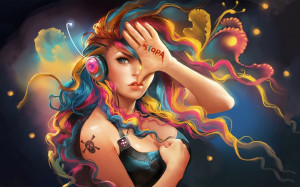 women music deviantart headphones girl rave rainbows gamers sakimichan ...