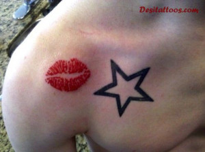 Graceful Lips And Stars Tongue Tattoos