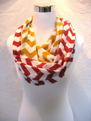 LONG Red and Gold Chevron colorblock Infinity Scarf - Jersey Knit ...