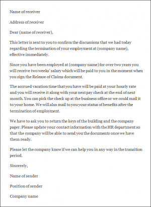 employee termination letter template