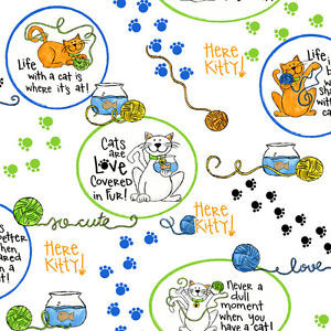 ... -LIFE-BY-1-2-YD-CAT-SAYINGS-WORDS-IN-CIRCLES-QT-FABRIC-KITTY-23417-Z