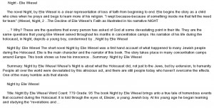 Essay for night by elie wiesel