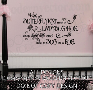 ... KISSES and Ladybug hugs Quote Vinyl Wall Decal Lettering Bedroom