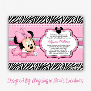 Zebra and Minnie Mouse DIY Printable Baby Shower Invitations