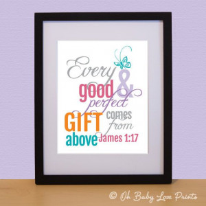 Butterfly Bible Verse - James 1:17 - Nursery Art Print - 8x10 - Oh ...