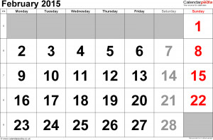 February 2015 Calendar Long Dates | Happy New Year