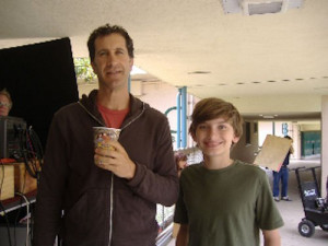 On the set of Little Monk - director Randy Zisk and Andy Scott Harris