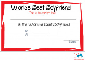 Free printable Best boyfriend love certificate