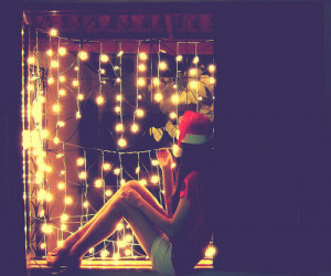 christmas, clothes, cute, girl, girly, glow, hat, lights, red, santa