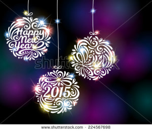 Happy New Year 2015 sparkling colorful ornament design. Vector ...
