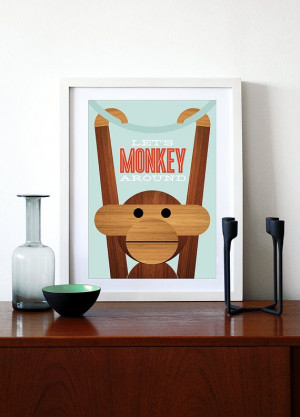 ... quote kitchen art retro nursery art Kay Bojesen - Let's Monkey Around