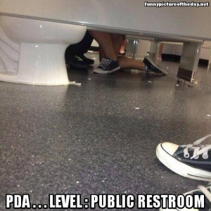 PDA Funny Level Public Restroom Meme Feet On Her Knees Bathroom Stall ...