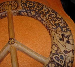 John Lennon Peace Quotes-Wood Burned Peace Sign