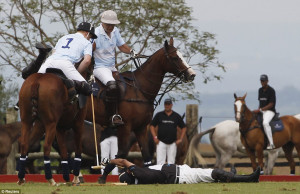 Selfless: The Royal, left, had leapt off his horse and into action ...