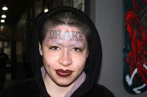 ... : The rap fan who had hip hop artist's name inked onto her FOREHEAD