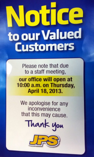 Staff Meeting Notice Due to a staff meeting,