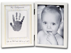 grow table top white photo frame one side holds place for godchild