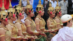 Cambodian dancers perform at an event in the capital Phnom Penh to ...