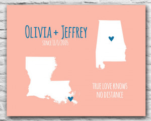 True Love Knows No Distance - Love Quotes - State Map Print ...
