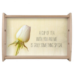 Single white rose tea quote serving tray