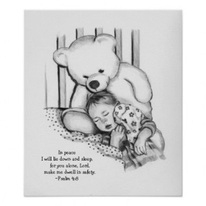 Sleeping Baby, Watchful Teddy Bear: Bible Verse Print