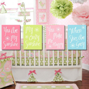Pixie Pink and Green Typography You Are My Sunshine Quote Nursery Song ...