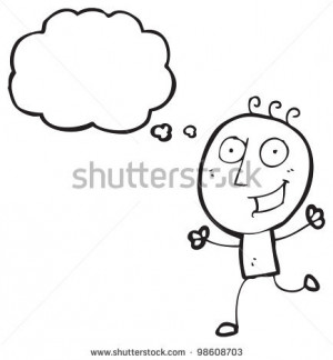 happy doodle boy with thought bubble - stock photo