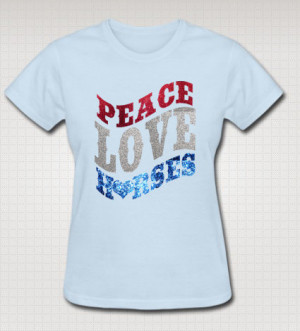Peace Love Horses American Flag T Shirt Screen Print Cowgirl Rodeo ...
