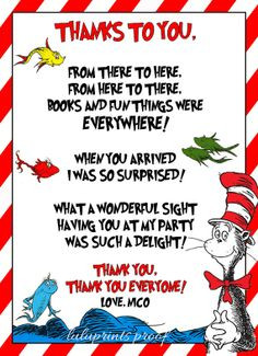 Dr. Seuss Cat in the Hat Thank You Cards, DIY, Printable, Baby Shower ...