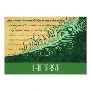 Elegant Green Vintage Peacock Wedding RSVP Cards Invites