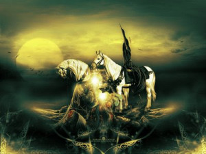 Shi'i artwork depicting Imam Husayn holding his mortally wounded son ...