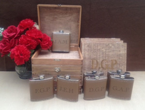 Groomsmen Gift - Set of 7 Laser Engraved Cigar Box & Liquor Flask Gift ...