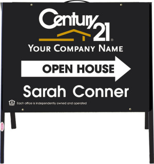 CENTURY 21 real estate agent open house A frame and black sign panel