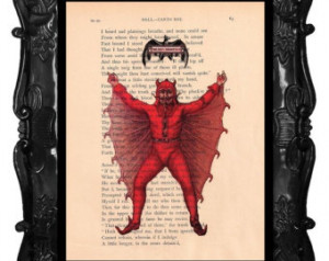 ... on antique Dante's Inferno book page dictionary Halloween art print