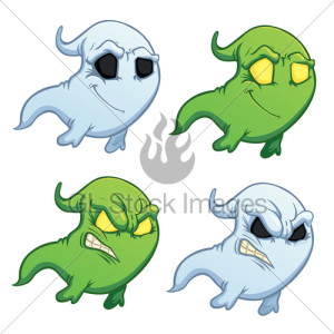 Funny Cartoon Ghosts White...