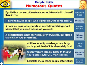 People Skills humorous quotes, emfographics - egotist, bore, drinking ...