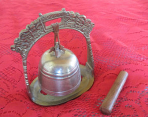 Tibetan Bell Suspended in Metal F ramework with Wooden Cylinder ...