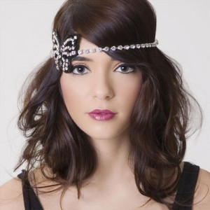 Silver Rhinestone Chain Headpiece with Butterfly