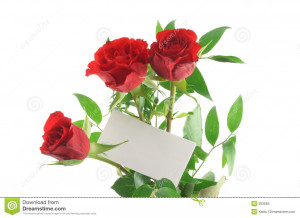 Royalty Free Stock Photo: Three red roses with blank love note