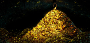 Pile of Golden Treasure being pilfered from above