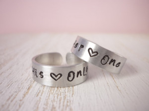 His only Her one rings, set of rings, hand stamped rings, personalized ...