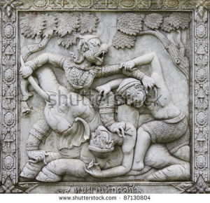 stock-photo-ramayana-bas-relief-sculpture-of-hanuman-at-wat-panun ...