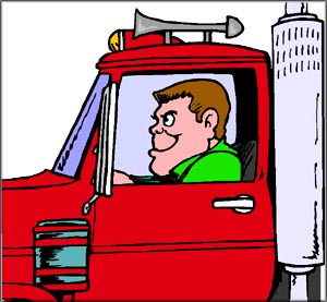 Hilarious car jokes: Crazy truck driver in red truck.