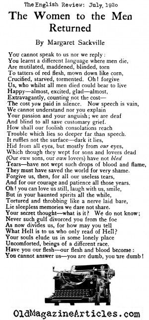 Post-Traumatic Stress Disorder Poem (The English Review, 1920 ...