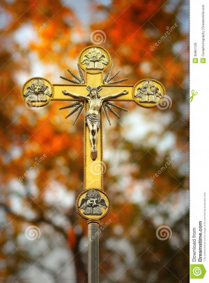 Beautiful glowing ornate golden crucifix of Jesus on the cross with ...