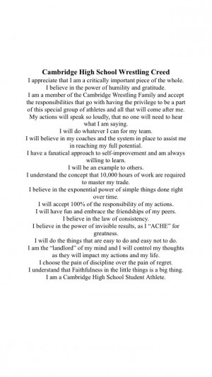 Cambridge High School Wrestling Creed