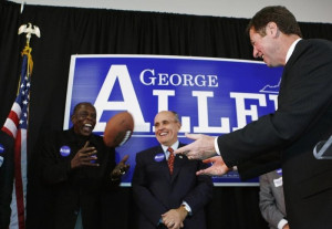 Senator George Allen tosses football to former NFL player Jones ...
