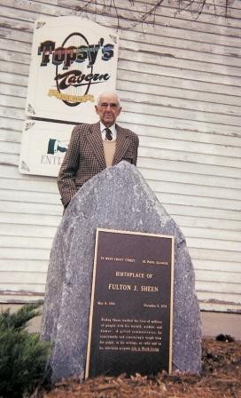 Merle Fulton, cousin of Fulton Sheen at the birthplace memorial stone ...