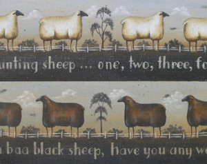 Baa Baa Black Sheep or Counting Sheep (White Sheep) Folk Art Print by ...