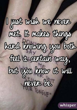 just wish we never met. It makes things hard knowing you both feel a ...